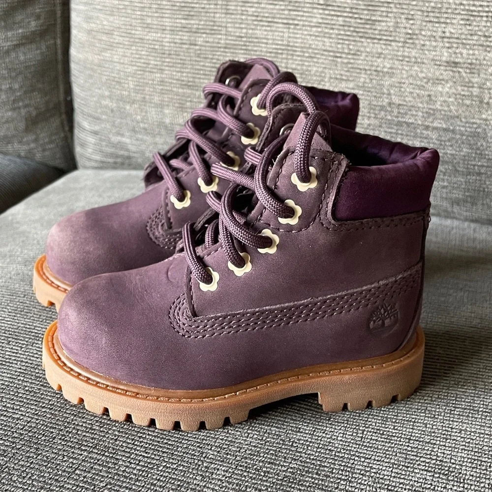 Timberland Kids Plum Nubuck Leather Lace-Up Waterproof Boots 6 Suede Hiking